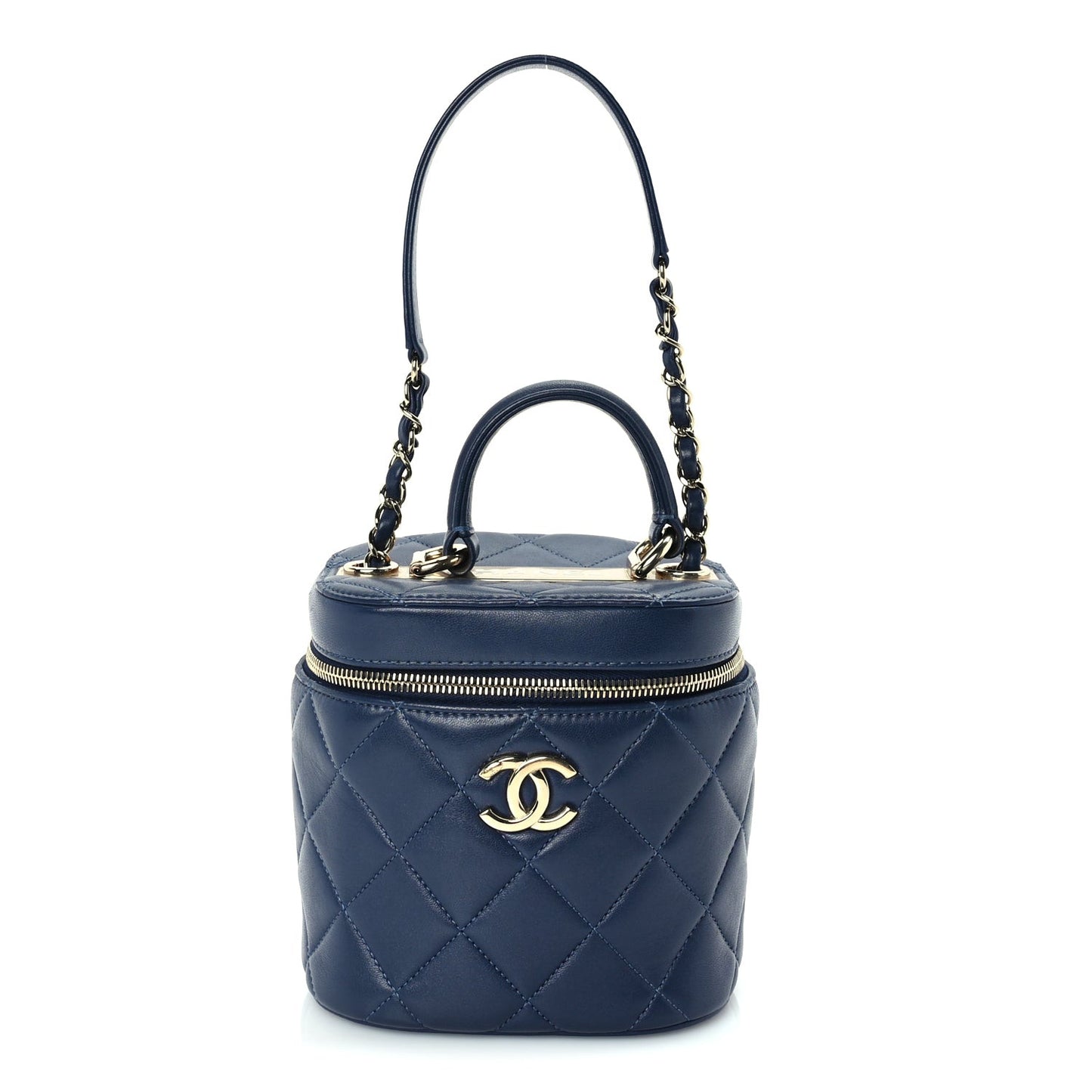 Lambskin Quilted Trendy Vanity Case Blue