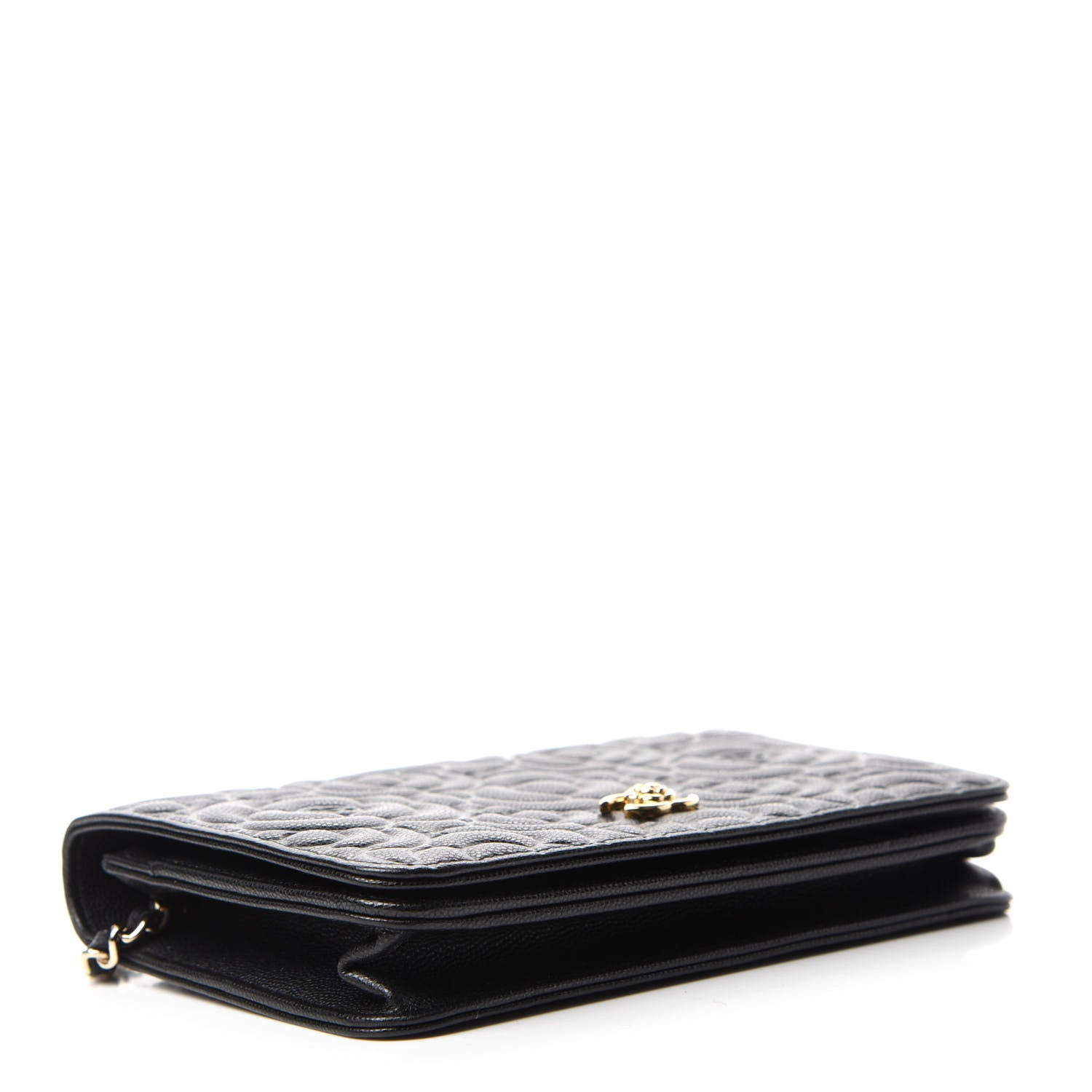 Chanel Caviar Camellia Embossed Wallet On Chain WOC Black 4 of 13