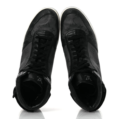 Louis Vuitton Calfskin Monogram Eclipse Mens Rivoli High Top Sneakers 10.5 Black Grey 2 of 7