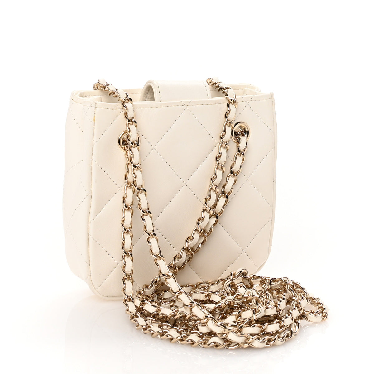 Lambskin Quilted Tiny Shopping Clutch With Chain White