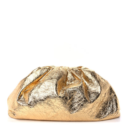 Bottega Veneta Metallic Crinkled Lambskin The Pouch Oversized Clutch  Oro 1 of 8
