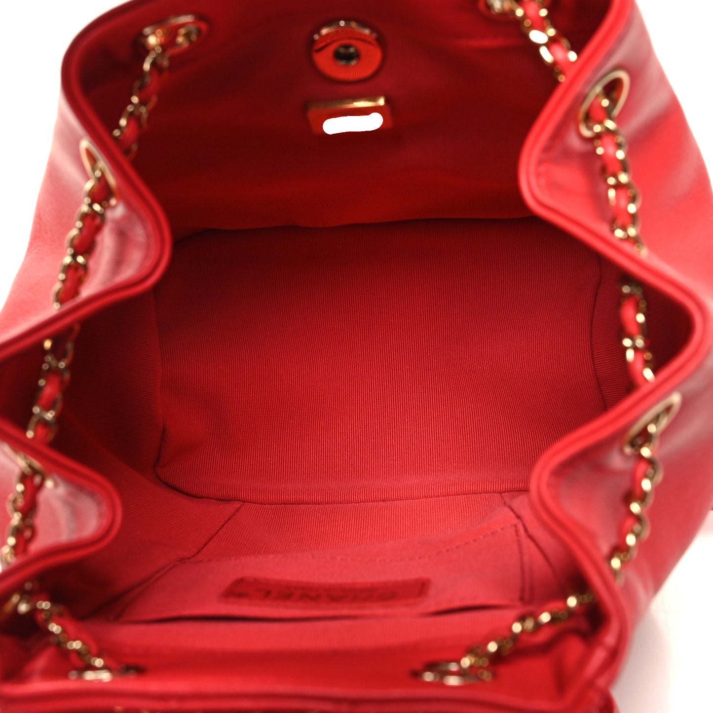 Lambskin Quilted Small Duma Drawstring Backpack Red