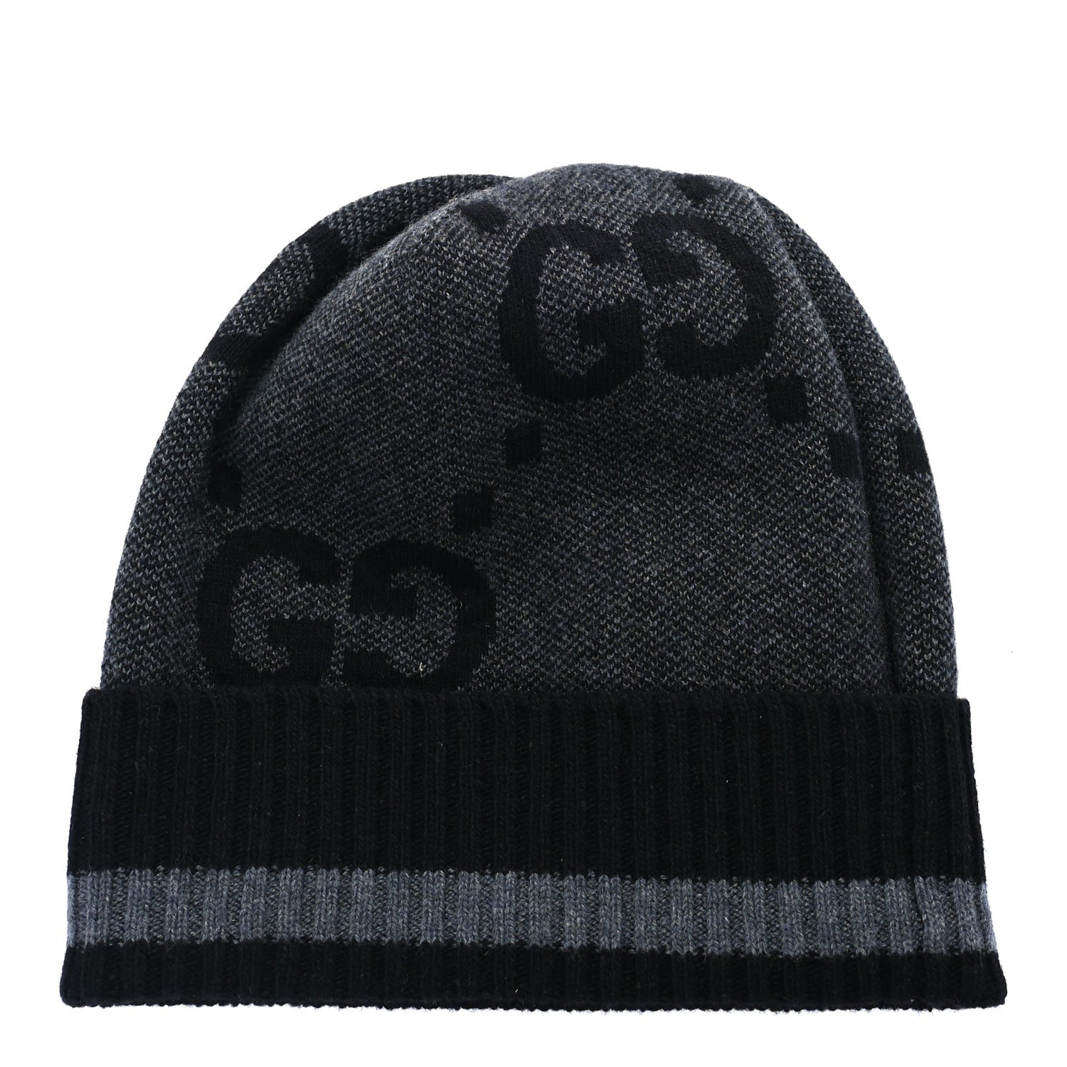 Gucci Cashmere GG Monogram Beanie Hat M Grey Black 2 of 4