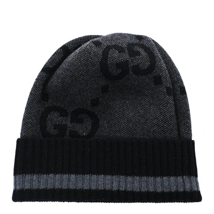 Gucci Cashmere GG Monogram Beanie Hat M Grey Black 2 of 4