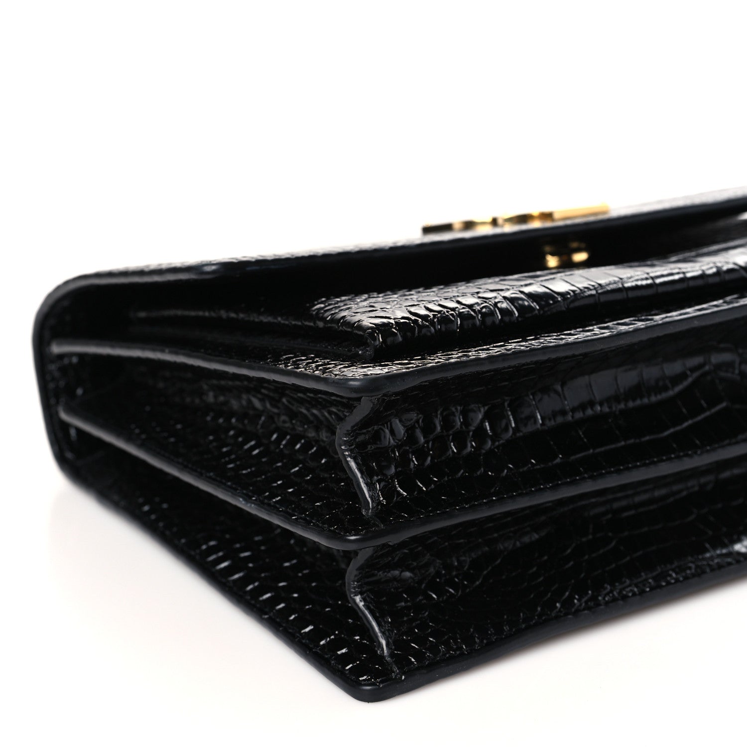 Saint Laurent Calfskin Crocodile Embossed Large Monogram Sunset Black 7 of 8