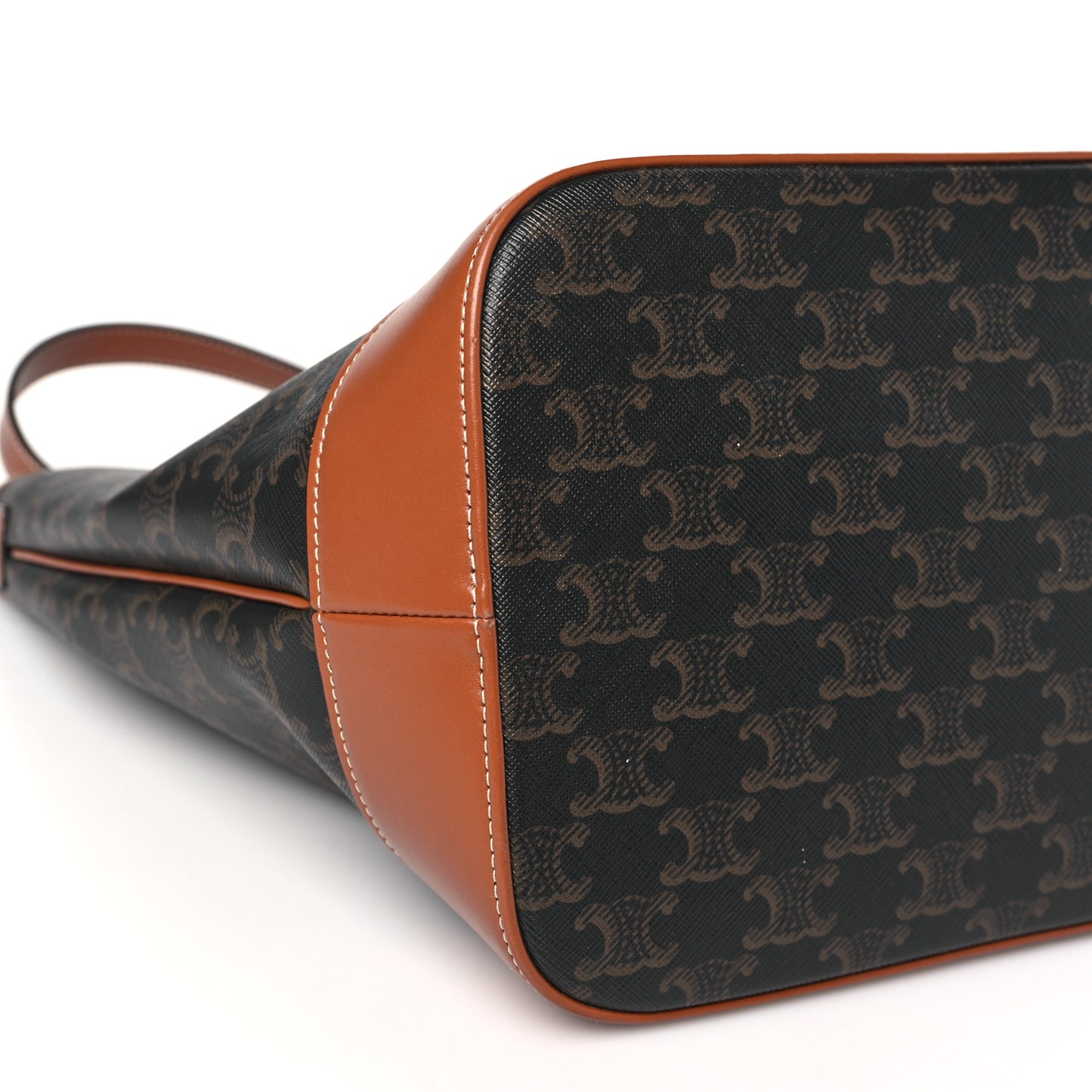 Triomphe Canvas Calfskin Medium Bucket Bag Tan