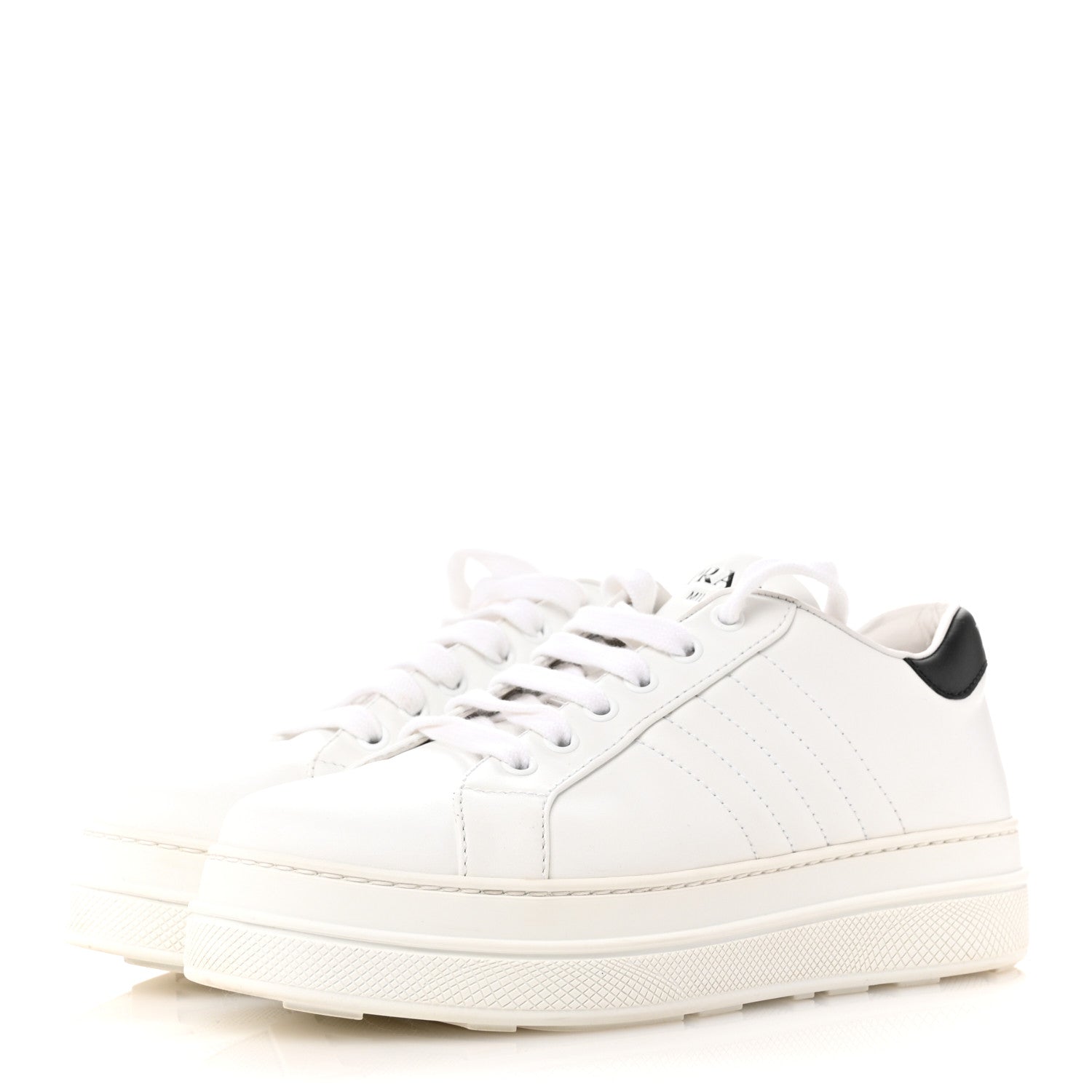 Prada Vitello Soft Womens Low Top Sneakers 37 White Black 4 of 9
