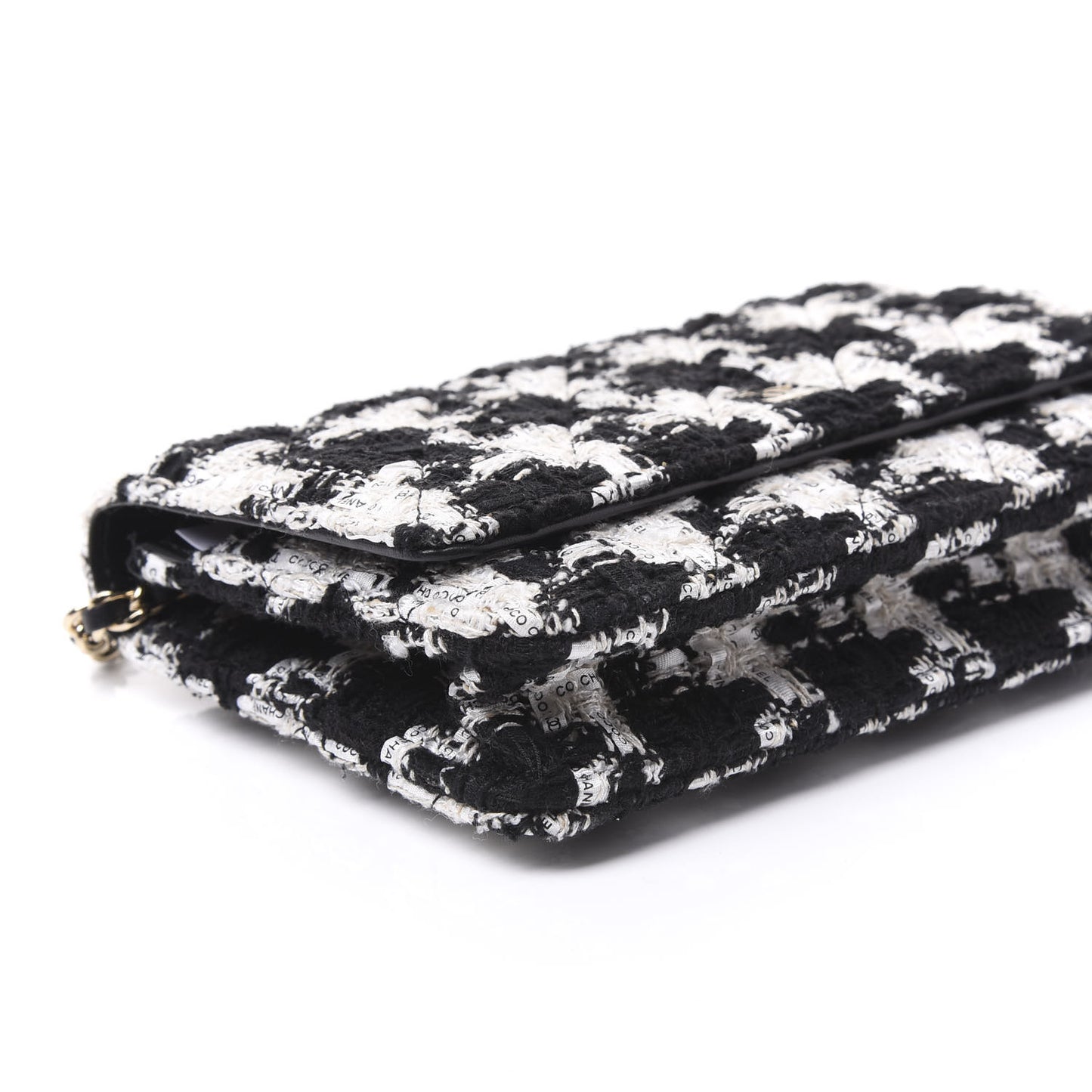 Tweed Quilted Wallet On Chain WOC Black Ecru White