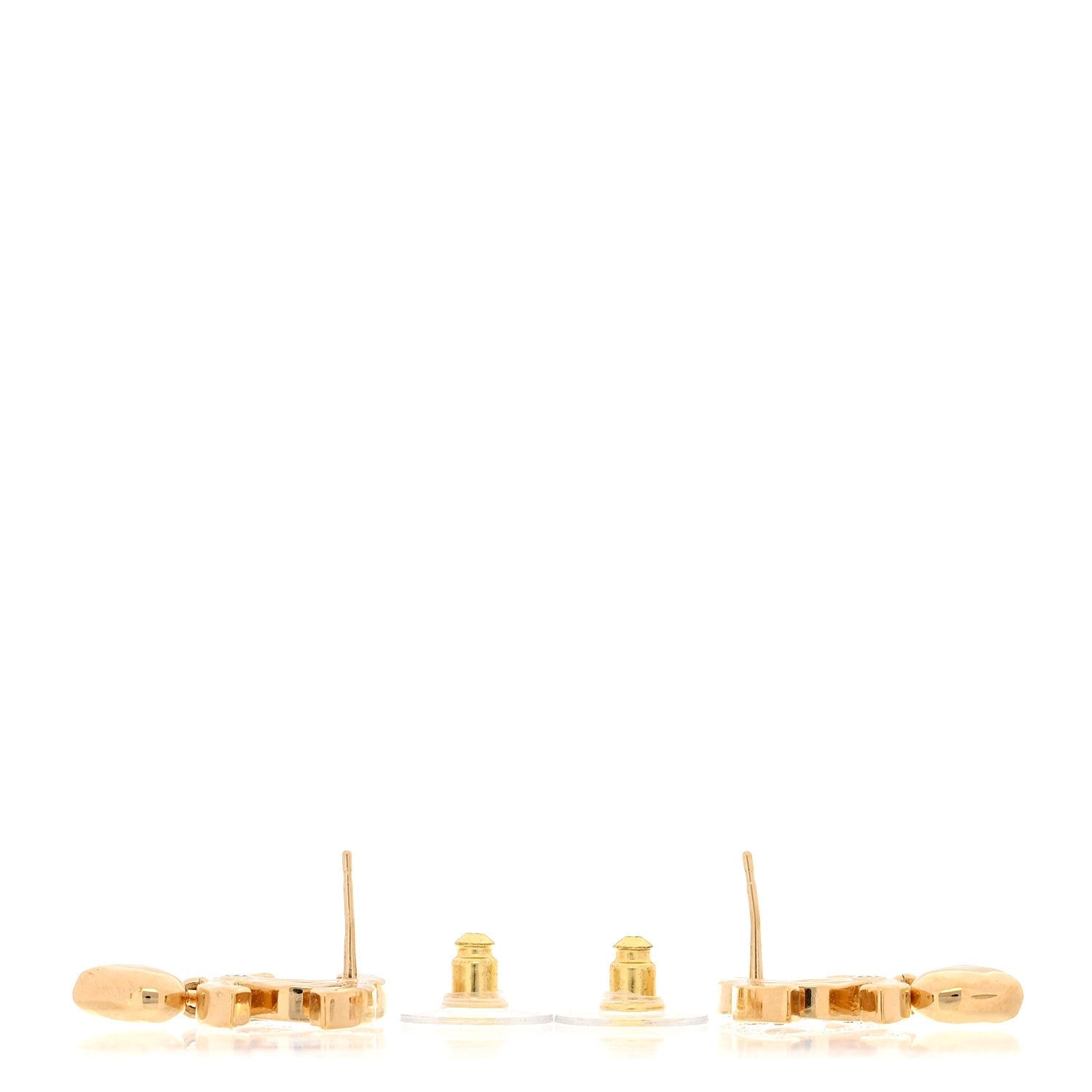 Chanel Metal Crystal CC Heart Drop Earrings Gold 3 of 5