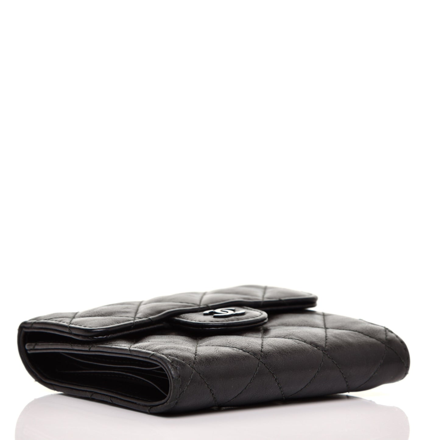 Calfskin Quilted Compact Flap Wallet So Black