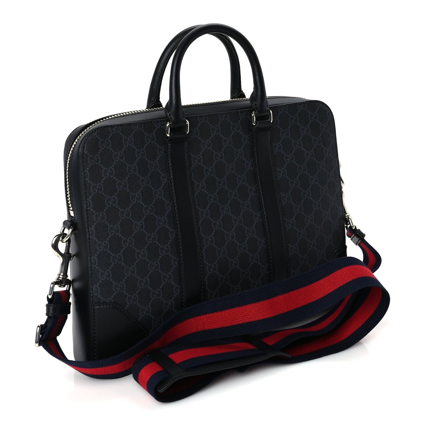 GG Supreme Monogram Appia Calfskin Web Briefcase Black