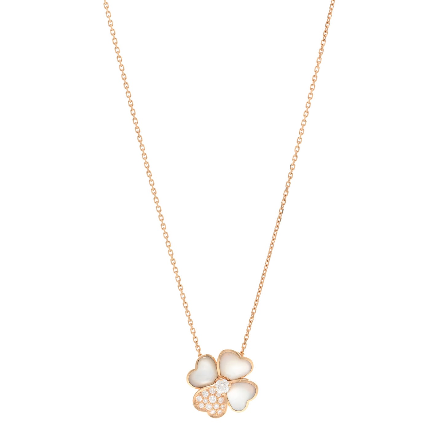 18K Rose Gold Diamond Mother of Pearl Medium Cosmos Clip Pendant Necklace