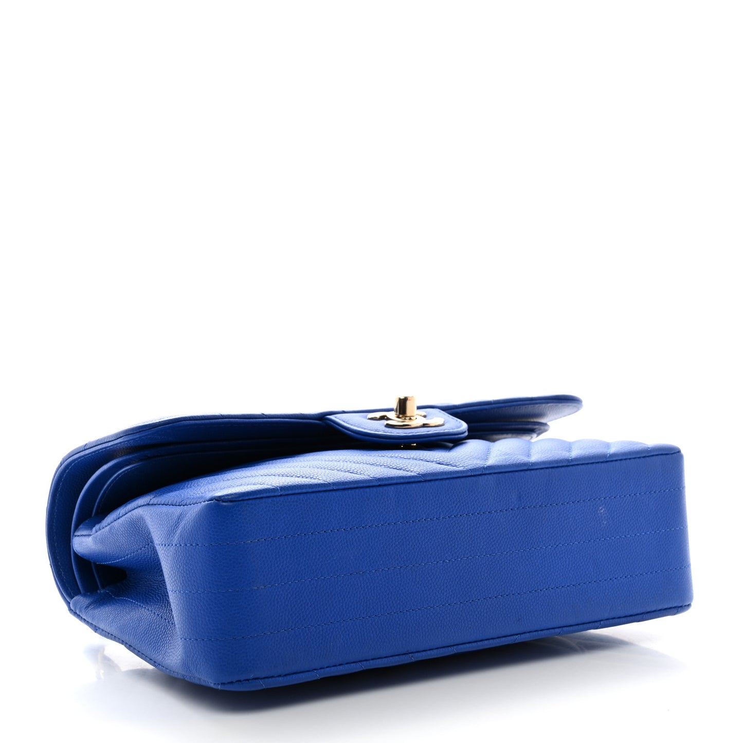 Caviar Chevron Quilted Small Double Flap Blue