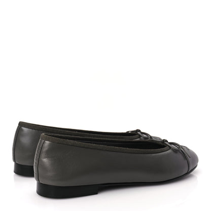 Chanel Lambskin Cap Toe CC Ballerina Flats 37 Dark Grey 4 of 9