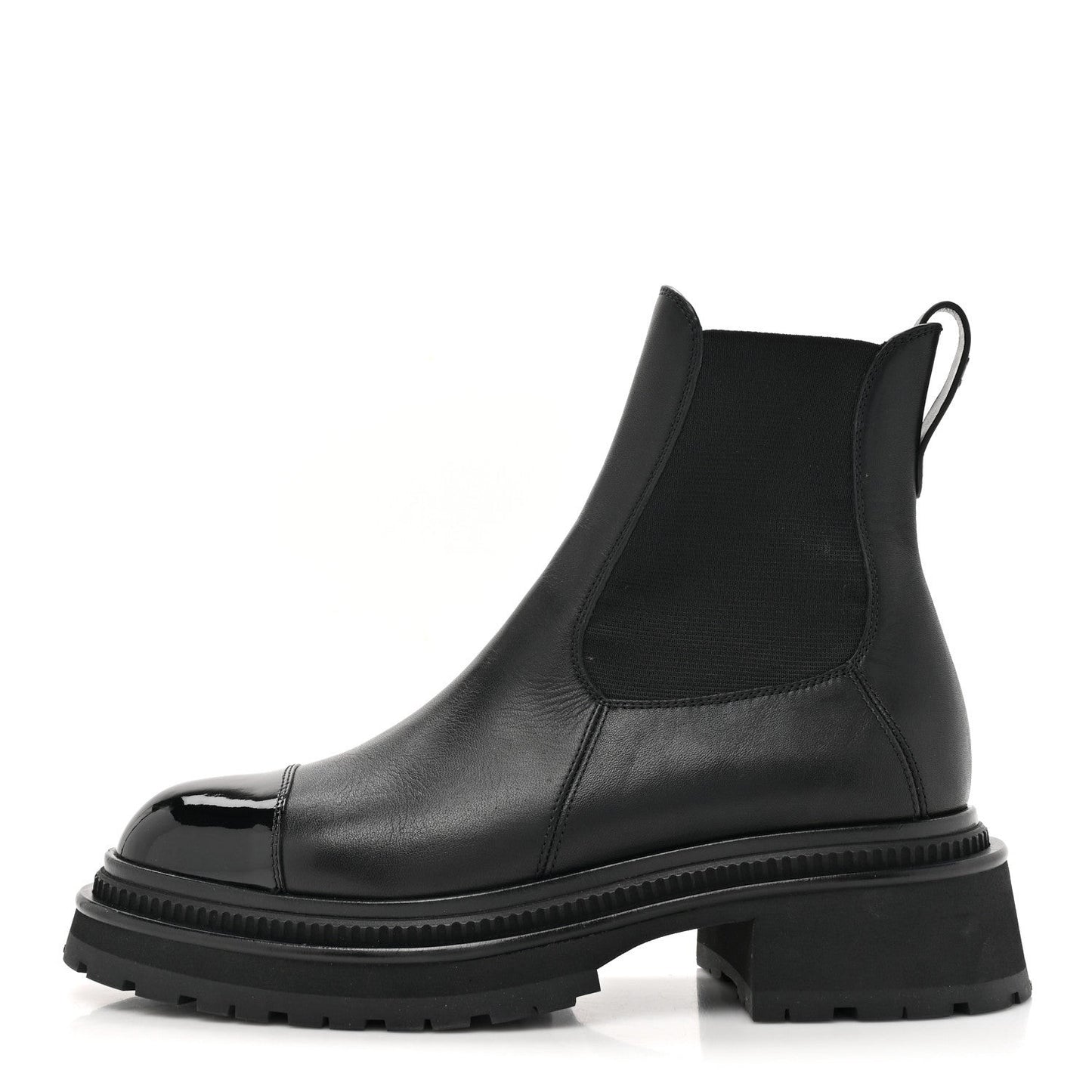 Calfskin Patent Cap Toe Ankle Boots 37.5 Black