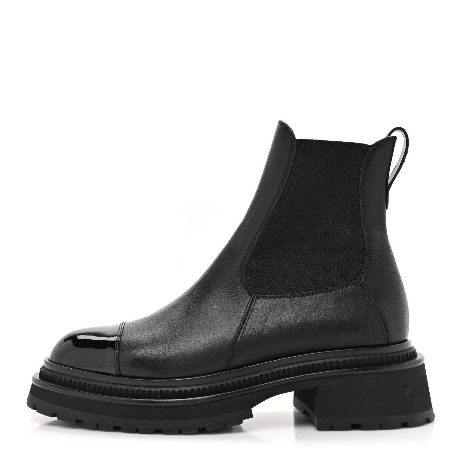Chanel Calfskin Patent Cap Toe Ankle Boots 37.5 Black 1 of 7