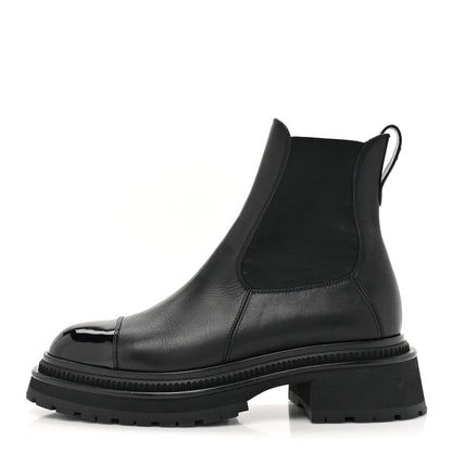 Chanel Calfskin Patent Cap Toe Ankle Boots 37.5 Black 1 of 7