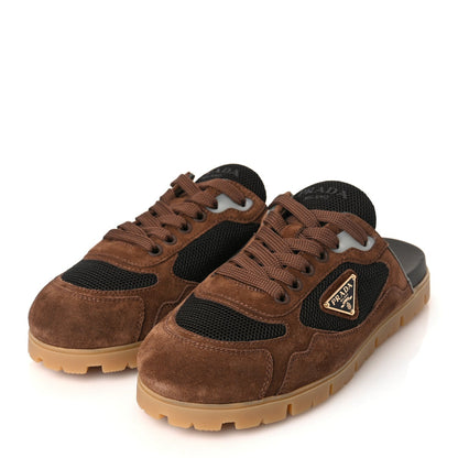 Prada Rete Scamosciato Triangle Logo Trail Mules 36 Cacao 4 of 8
