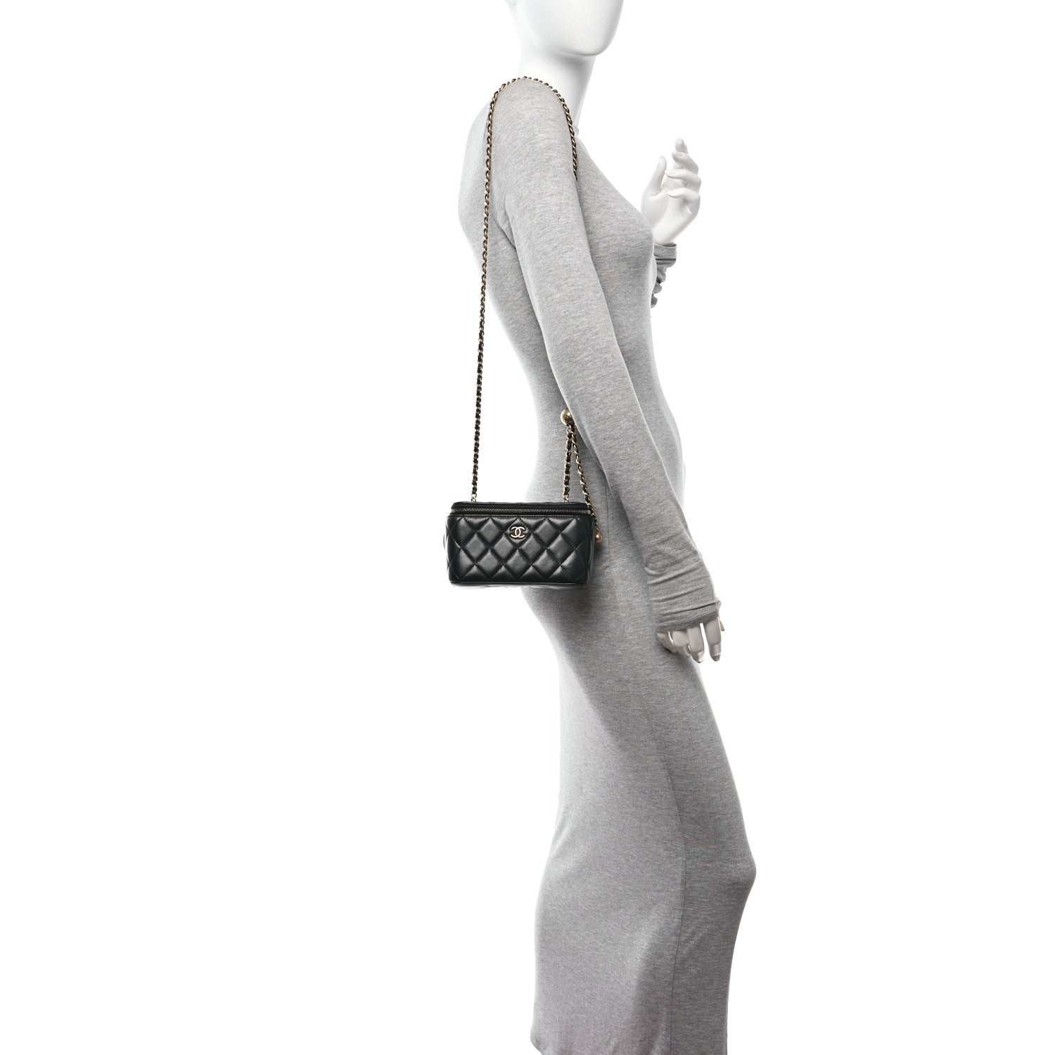 Chanel Lambskin Quilted Pearl Crush Small Vanity Case With Chain Black 2 of 11