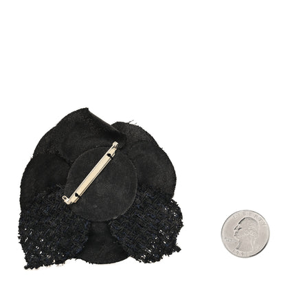 Chanel Tweed Fabric Camellia Pin Brooch Black 2 of 3