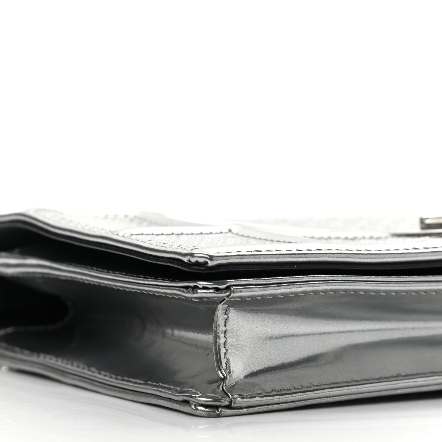 Christian Dior Metallic Patent Micro-Cannage Diorama Wallet on Chain Pouch Silver 11 of 13