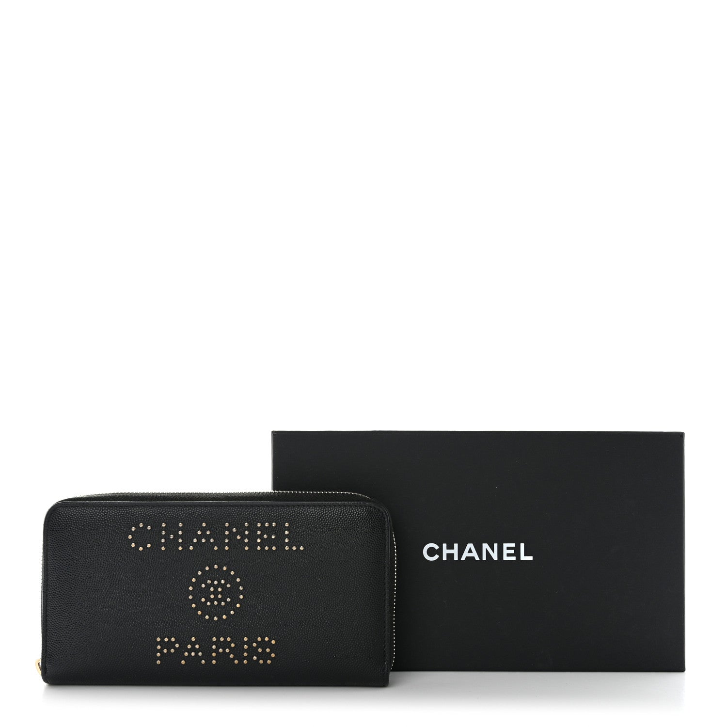 Chanel Caviar Studded Deauville Large Zip Around Wallet Black 10 of 10