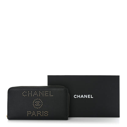 Chanel Caviar Studded Deauville Large Zip Around Wallet Black 10 of 10