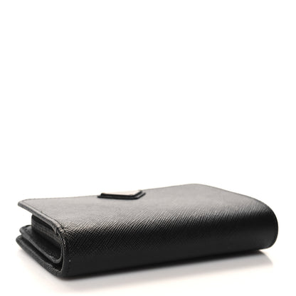Prada Saffiano Metal Compact Zip Around Wallet Black 4 of 7