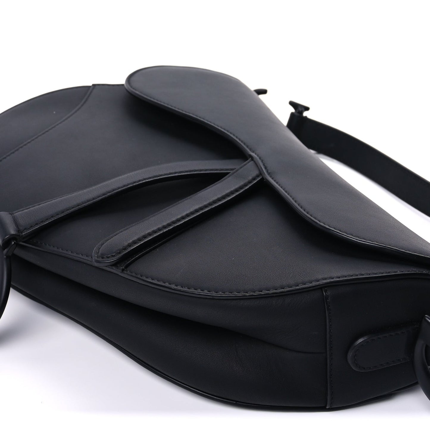 Ultra Matte Calfskin Saddle Bag With Strap  Black