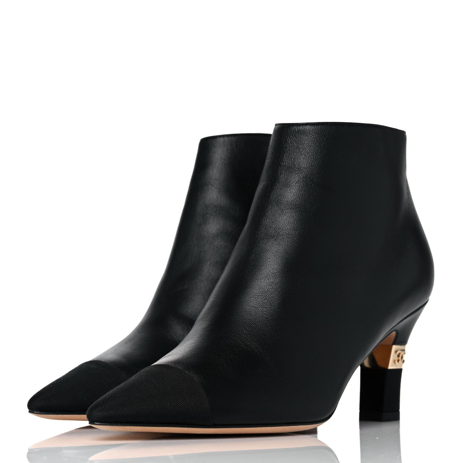 Chanel Lambskin Grosgrain Cap Toe Short Ankle Boots 36 Black 3 of 8