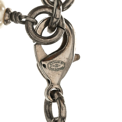 Chanel Crystal Pearl CC Long Necklace Silver 4 of 6