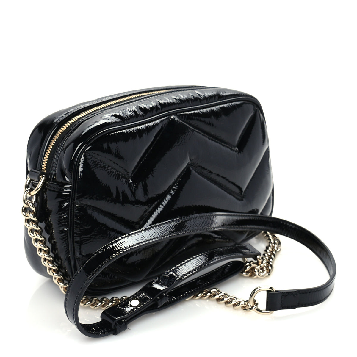 Gucci Patent Lambskin Matelasse Small GG Marmont Camera Bag Black 2 of 8