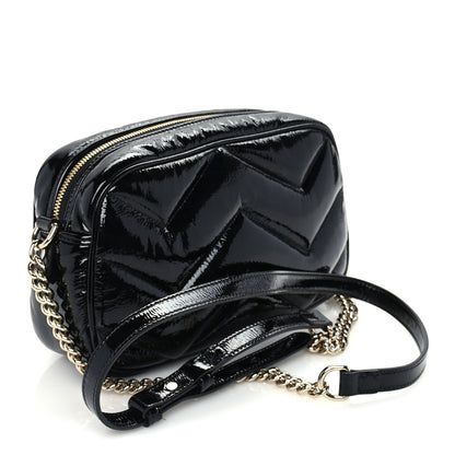 Gucci Patent Lambskin Matelasse Small GG Marmont Camera Bag Black 2 of 8