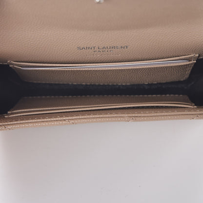 Saint Laurent Grain De Poudre Matelasse Chevron Small Monogram Envelope Wallet Dark Beige 5 of 9