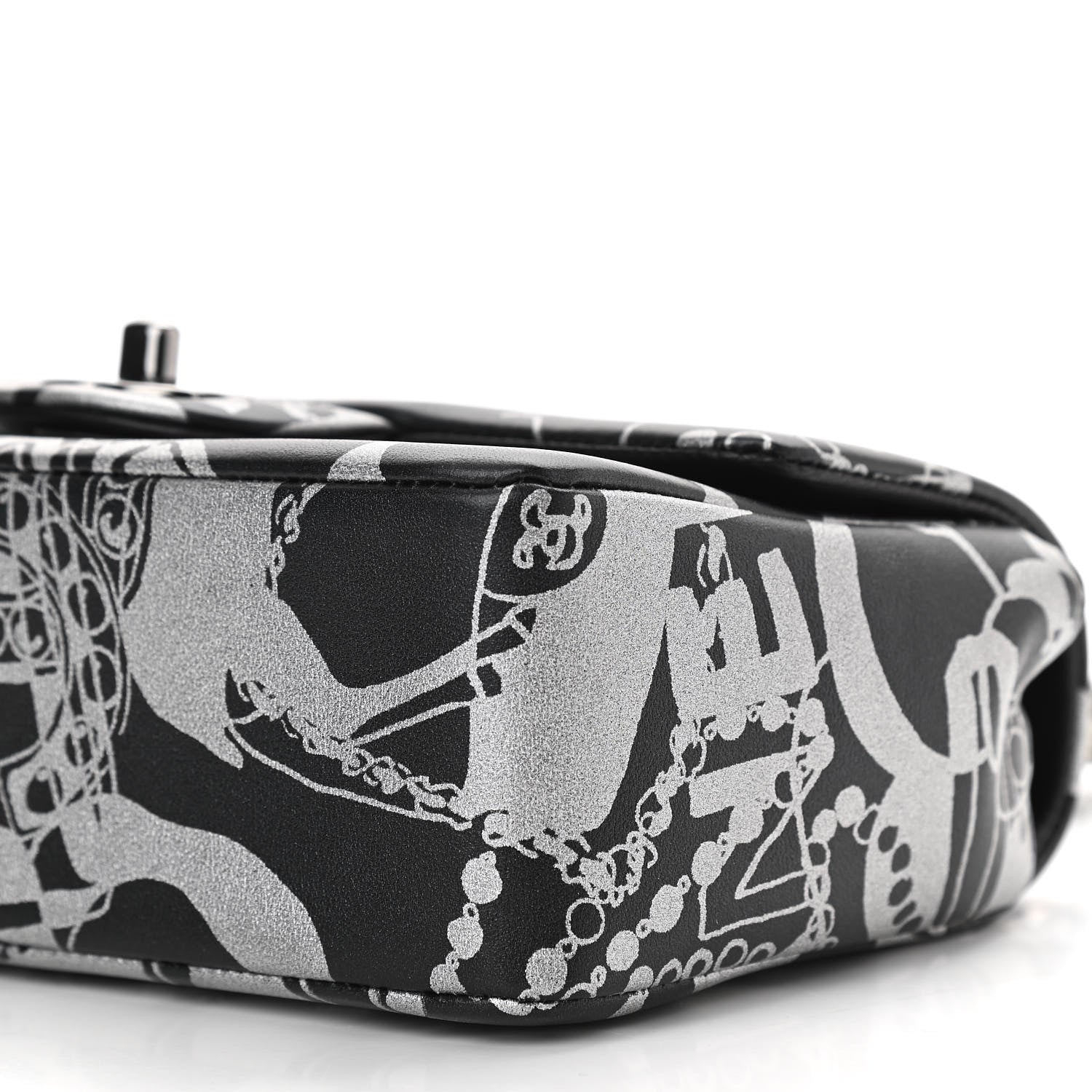 Chanel Lambskin Printed Mini Rectangular Flap Black Silver 10 of 12