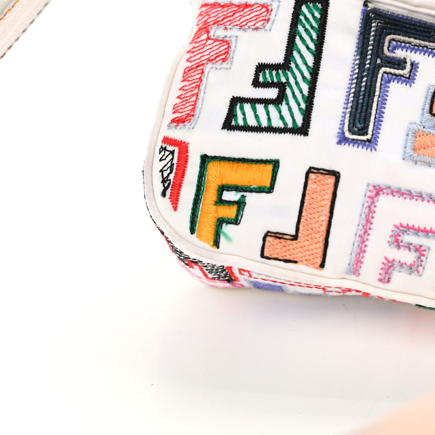 Nylon FF Multicolor Embroidered Baguette Multicolor White