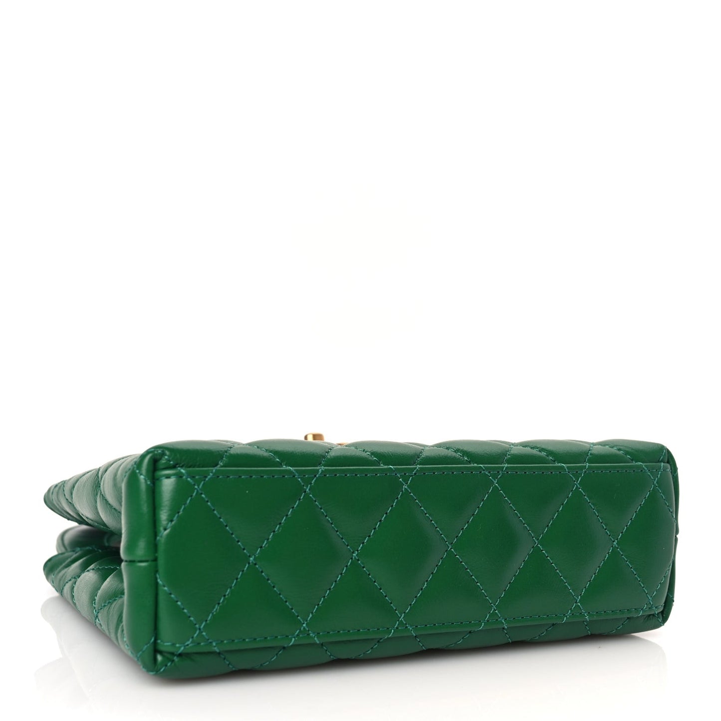 Shiny Aged Calfskin Quilted Nano Kelly Shopper Green