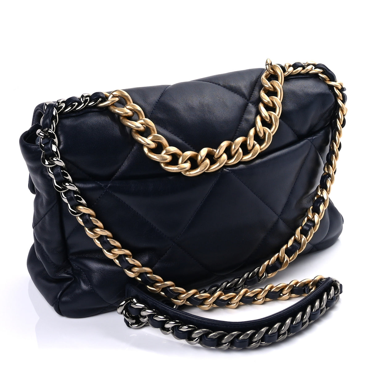 Lambskin Quilted Large Chanel 19 Flap Navy Blue