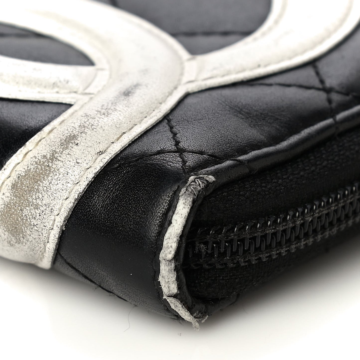 Calfskin Cambon Zip Around Organizer Wallet Black White