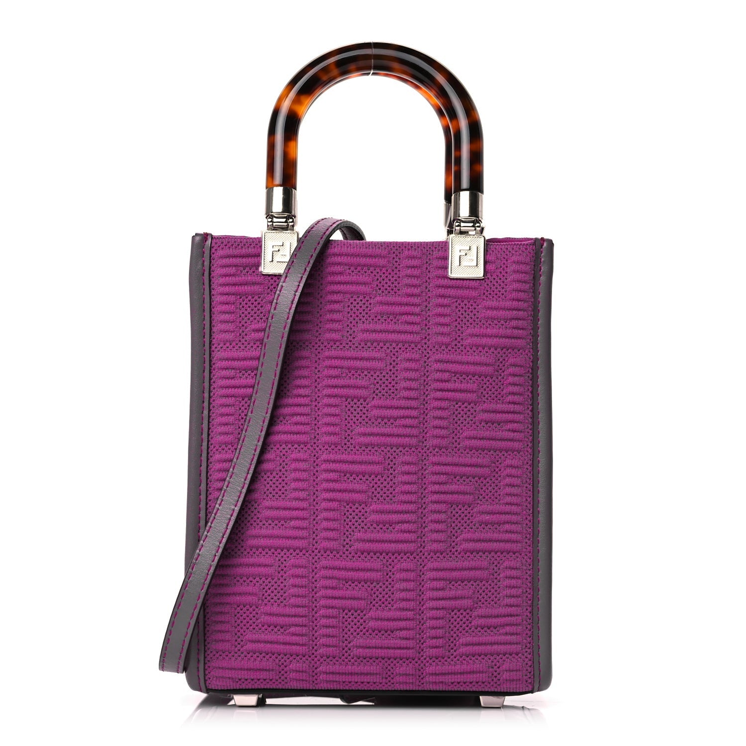 Fendi Technical Fabric Vitello Ceylon Plexiglass FF Mini  Sunshine Shopper Tote Pink Bouganville 1 of 8