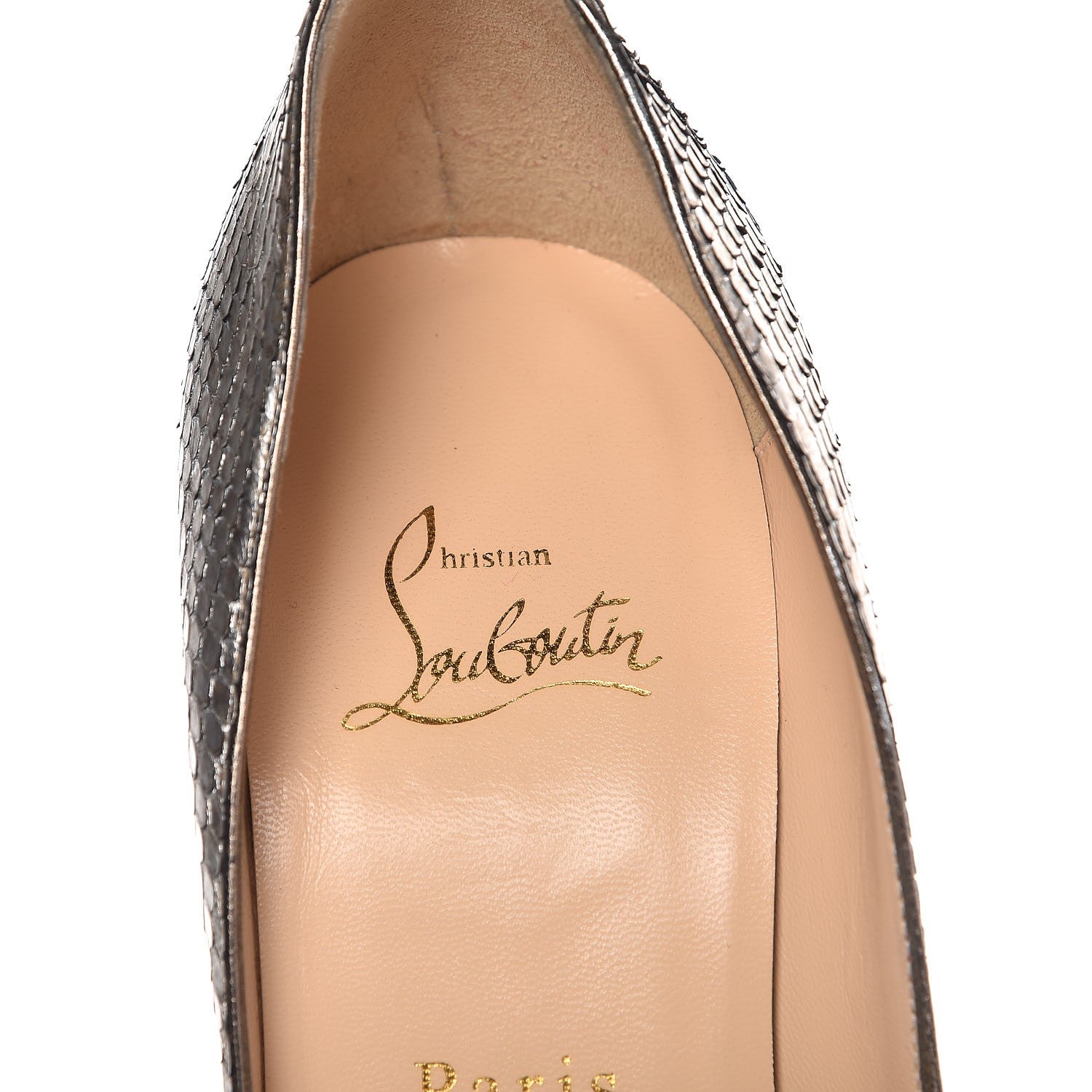 Christian Louboutin Metallic Python Lady Peep 150 Pumps 39 Antique Silver 9 of 10