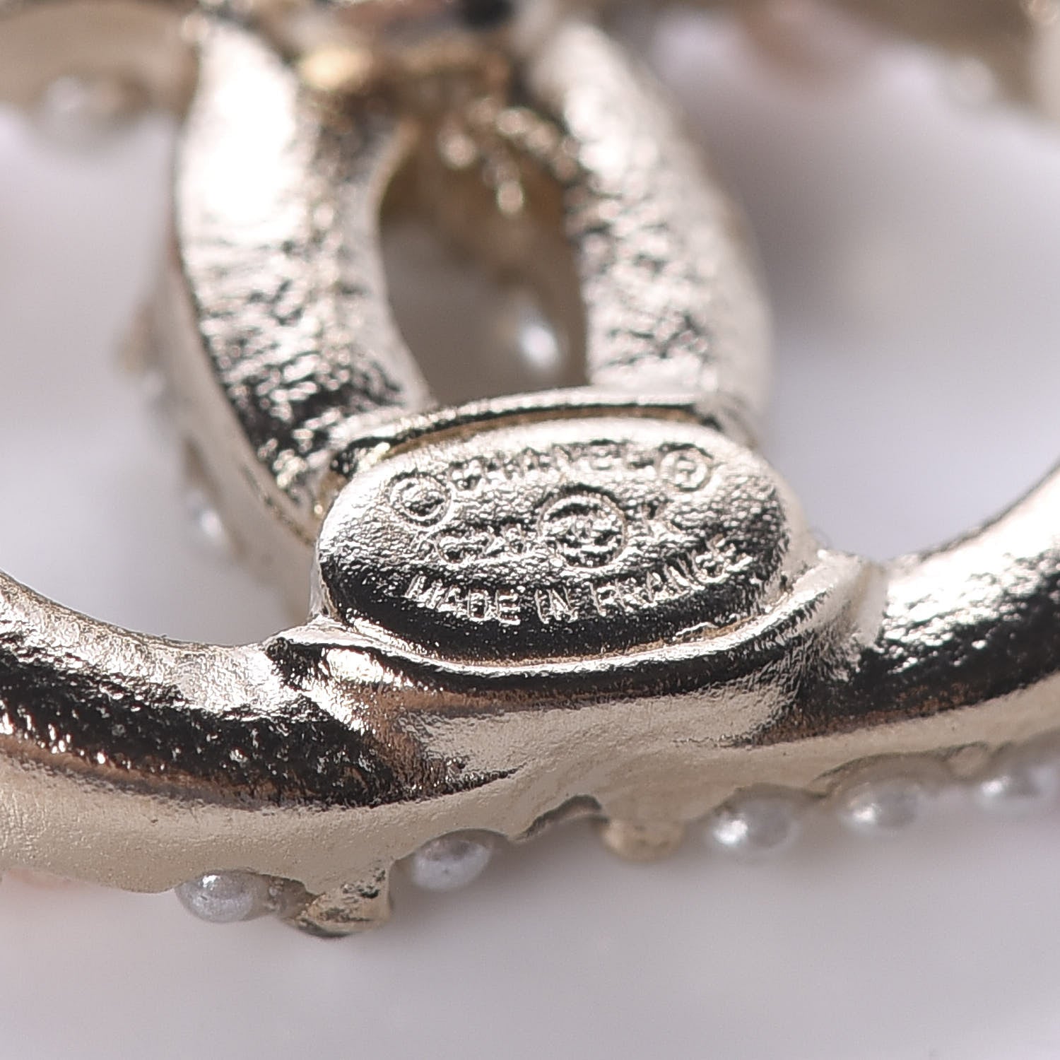 Chanel Pearl Crystal CC Charms Stud Earrings Light Gold Pink 4 of 6