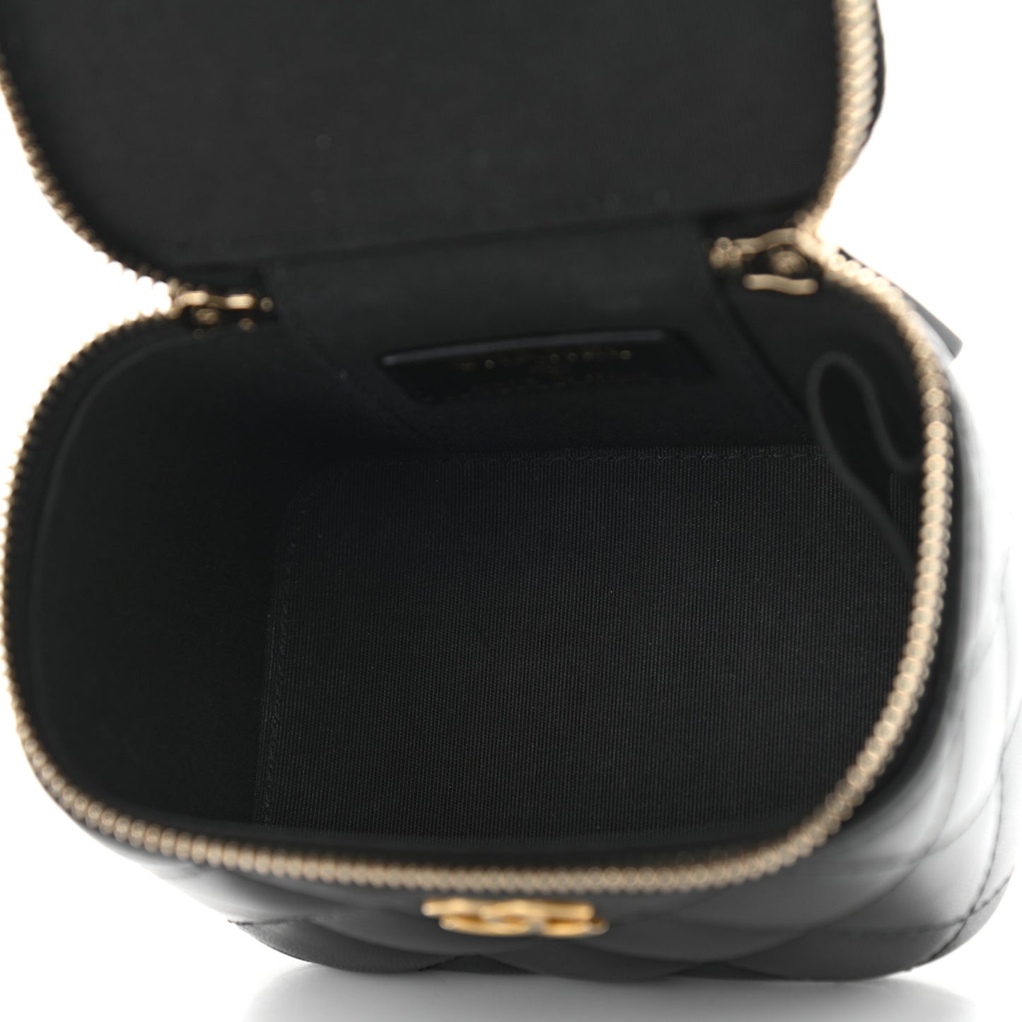 Lambskin Quilted Top Handle Mini Vanity Case With Chain Black