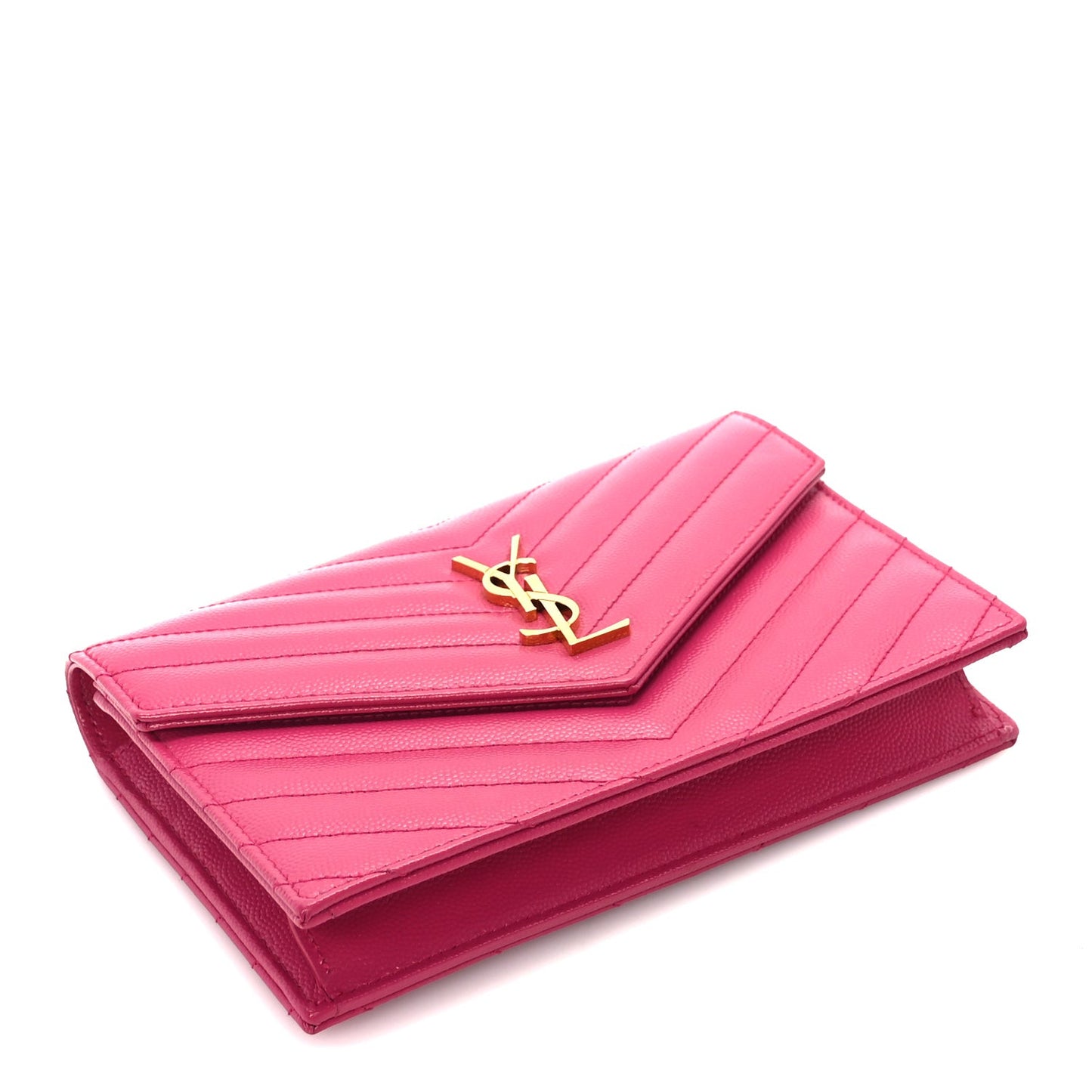 Grain De Poudre Matelasse Chevron Monogram Envelope Chain Wallet Fresh Fuchsia