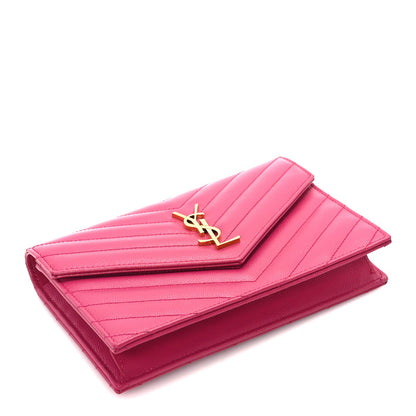 Saint Laurent Grain De Poudre Matelasse Chevron Monogram Envelope Chain Wallet Fresh Fuchsia 3 of 8