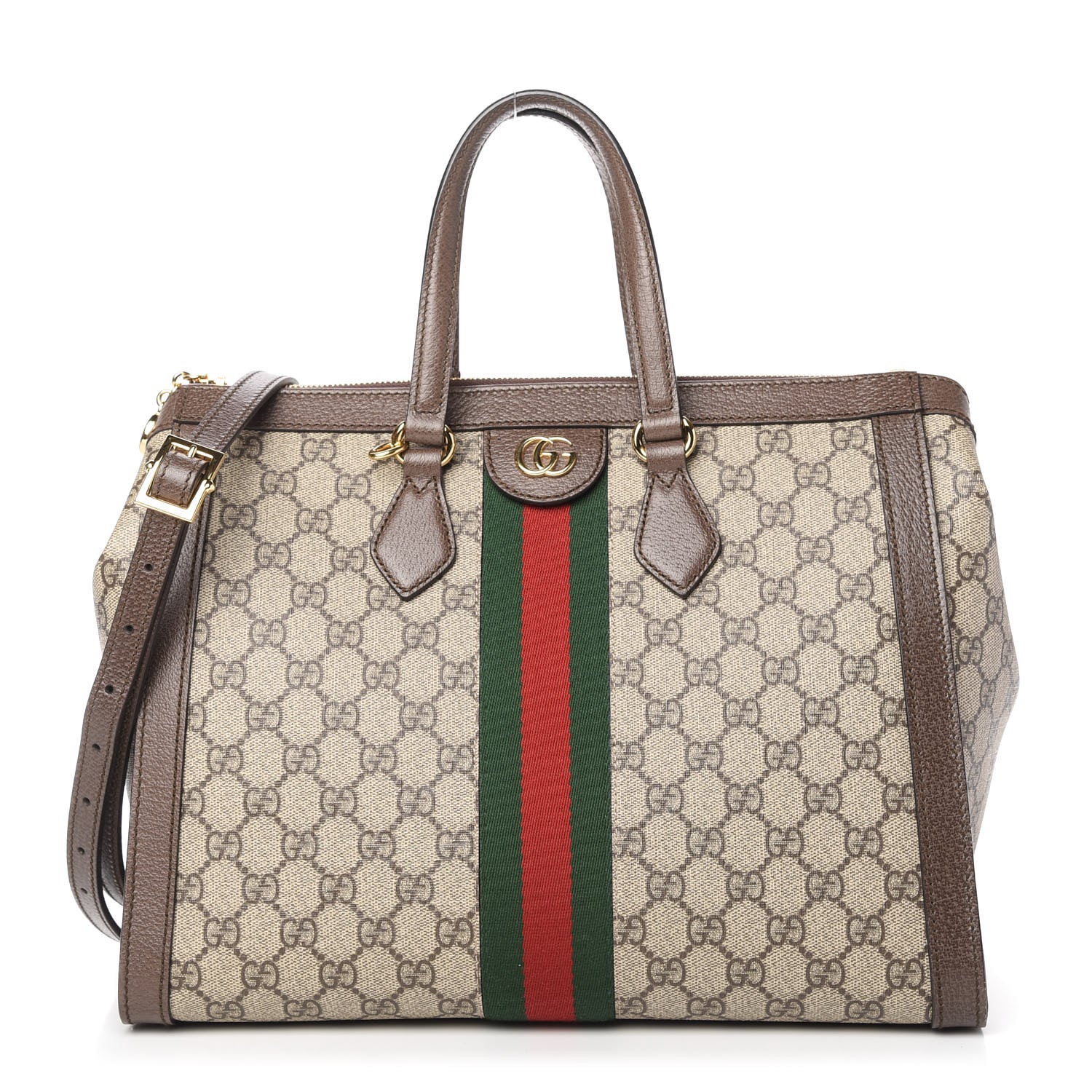 Gucci GG Supreme Monogram Web Medium Ophidia Tote Bag Brown 1 of 12