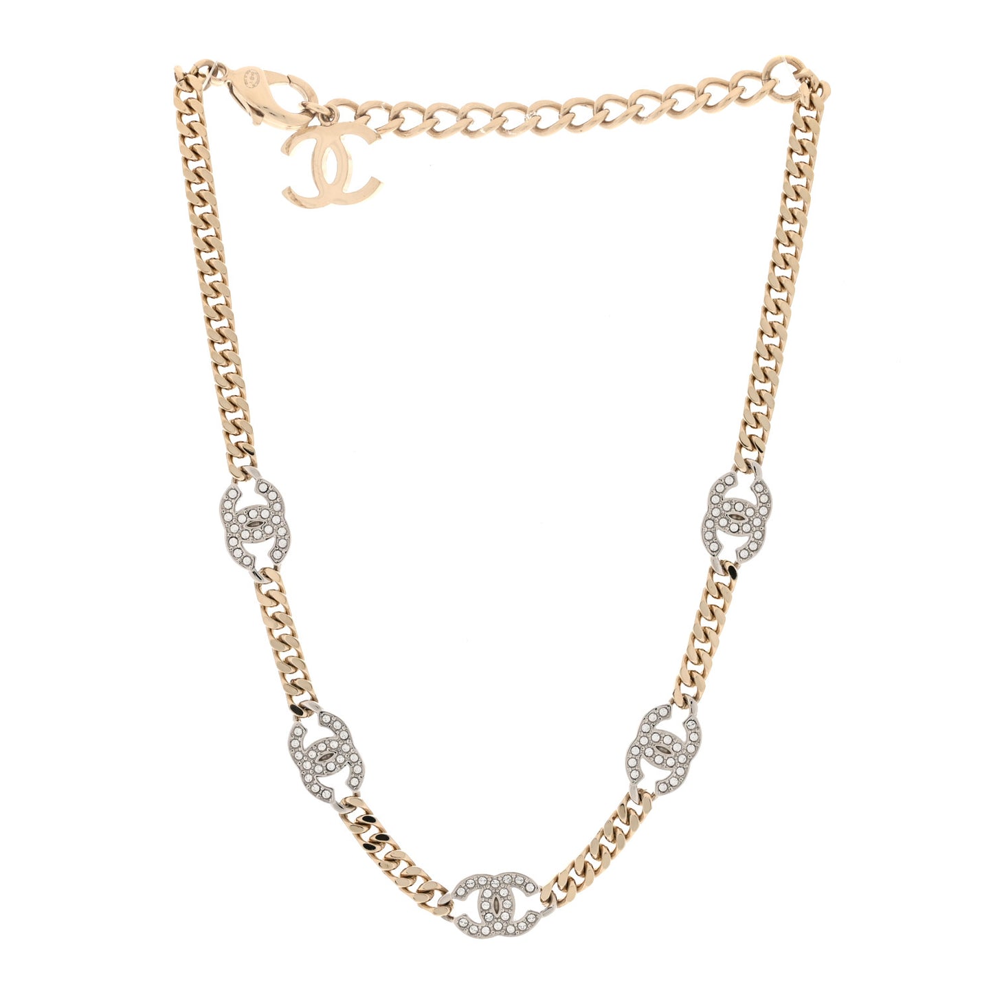 Crystal Chain CC Link Choker Gold Silver
