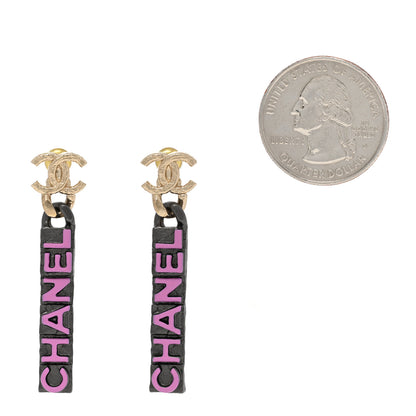 Chanel Metal Enamel CC Logo Drop Earrings Pink 2 of 4