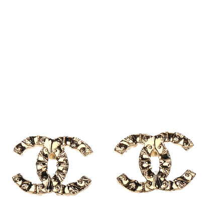 Chanel Metal Textured CC Earrings Gold 1 of 4