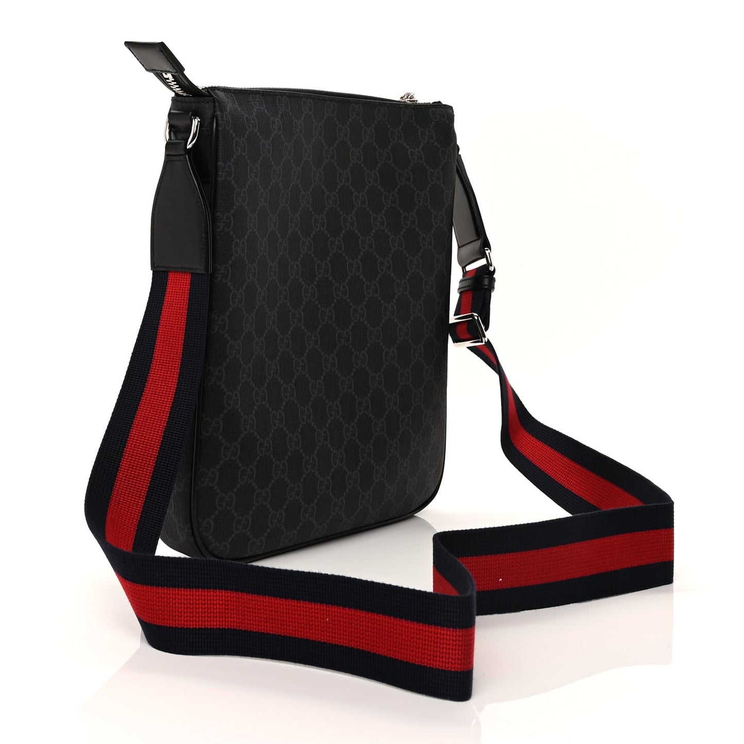 GG Supreme Monogram Appia Calfskin Web Large Messenger Bag Black Grey